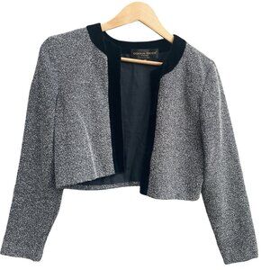 Vtg Donna Ricco NY Boucle Jacket Womans Petite 6P Outfit Grey Buttonless